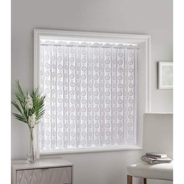 Milan - Floral Patterned, Vertical Louvre Style Window Blind, Pleated Lace Panel Curtain, with café curtain style top in White (Width - 72" (183cm) x Drop - 72" (183cm))