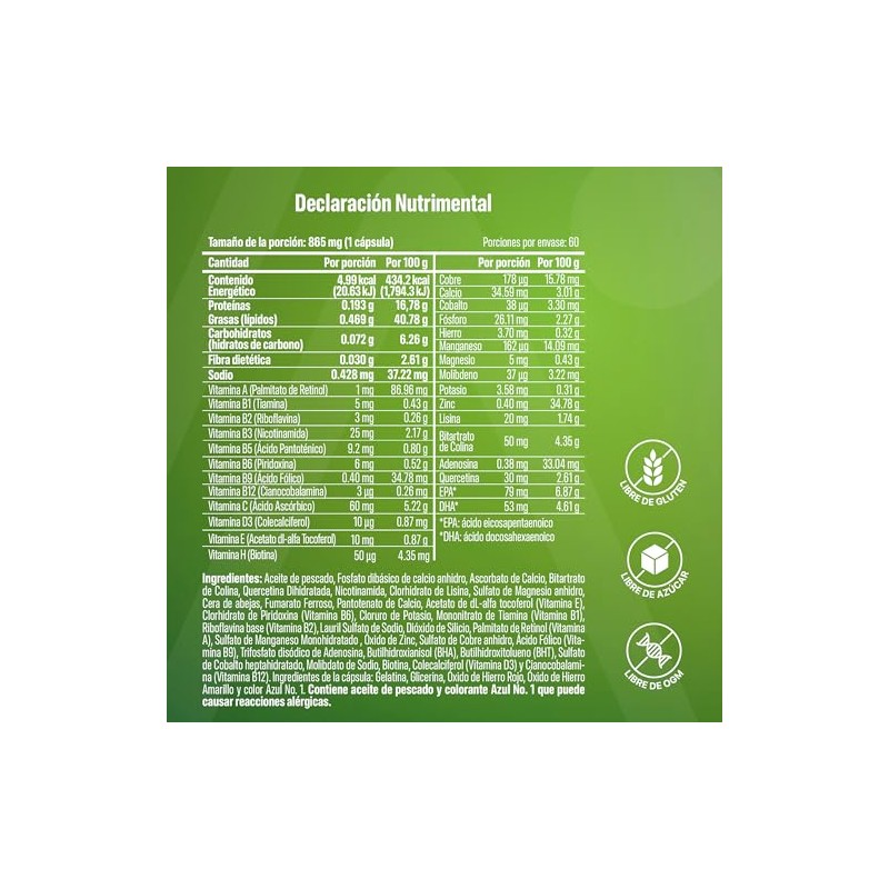 Multivitamínico con Omega 3, Quercetina y Adenosina | Vitaminas A,
