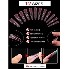EBANKU 120PCS Rosa Matte Dual Nail System Form Mould Acryl Sarg Nagel Erweiterung Tipps Nail Art Maniküre Werkzeuge 12 Größen mit Skala