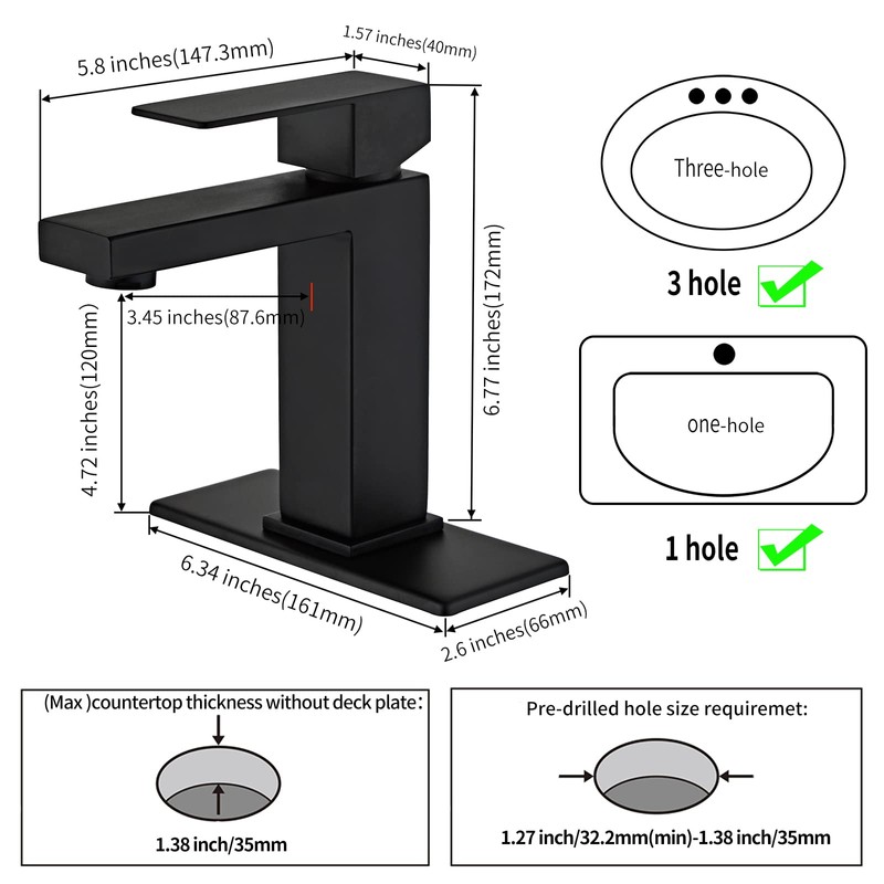 Modern Matte Black Bathroom Faucet Single Hole， Single Handle Bathroom