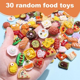 EIROVYA Miniature Food Mini Food Drink 1:12 Scale Home Kitchen Food Miniature Kitchen Accessories Food and Tableware Set(Random Styles) 30 Pieces, bronze