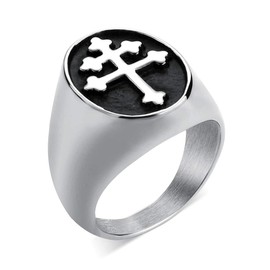 Valily Lorraine Cross Ring Silver Stainless Steel Big Crux Vera Signet Ring Magnum Pi Ring for Men Gift Size 8