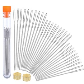 30 PCS Large Eye Stitching Needles Include 3 Sizes Stitching Needles and 2PCS Thimble, Big Eye Hand Sewing Needles in Needle Storage Tube for Stitching and Crafting Projects