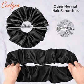 9.5 inch Silk Scrunchies Oversized Scrunchie Jumbo Scrunchies Giant Silk Scrunchie Extra Large Satin Thick Elastic Fluffy Hair Ties for Women and Girls 3 Pack (Black)