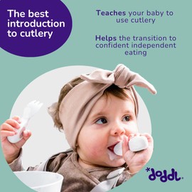 Doddl Baby Spoon and Fork, Cutlery Set for Babies 6+ Months, Learn to Self-Feed. Helps Weaning (Dusty Rose)
