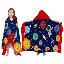 JOPJOLIW Kids Hooded Bath Towel Toddler Beach Towel with Hood, Space Theme Boys Girls Hooded Towels, 30"X50" Soft Absorbent Wearable Poncho Towel Perfect for Kids Pool Beach Bath Swimming