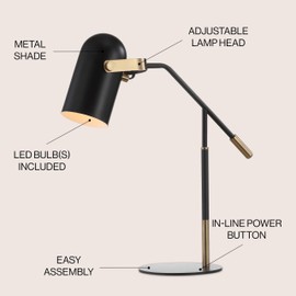JONATHAN Y JYL6116A Edison 19.25" Metal LED Task Lamp Contemporary for Bedroom, Living Room, Office, College Dorm, Coffee Table, Bookcase, Black/BrassGold