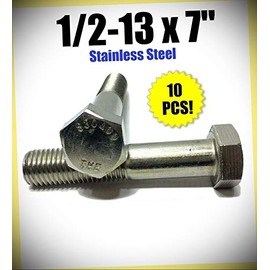 Package of 10 (pcs) 1/2-13 x 7" Stainless Steel Hex Cap Screw/Bolt 18-8/304 Set #RD-3230FST Warranity by Pr-Mch