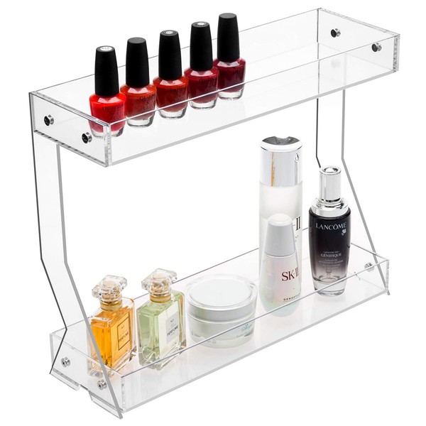 MyGift 2-Tier Modern Clear Acrylic Makeup Organizer for Vanity, Countertop Cosmetic and Accessories Shelf Rack