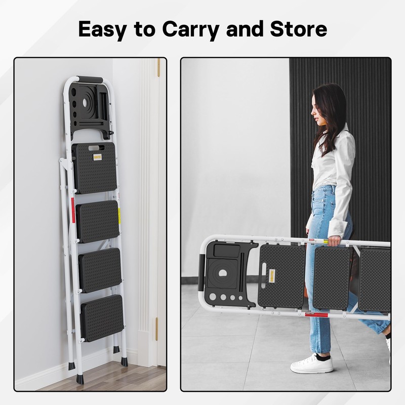 BONTEC 4-Step Ladder, Folding Step Stool with Tool Platform, Wide