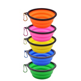 Collapsible Buckled Bowls for Pets (Cats and Dogs) 12oz (5 Pack) Portable pet feeders and Water Trays.pet Bowls for Walks, in - car use, and Travels in Five Colors, Perfect for Outdoor hikes