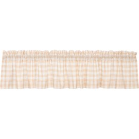 VHC Brands Annie Buffalo Check Cotton Farmhouse Kitchen Curtains Rod Pocket 16x90 Valance, Tan