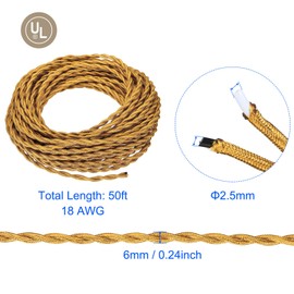 PATIKIL 50 Ft Twisted Cloth Covered Wire, Black UL Listed 18AWG 2-Conductor Vintage Cloth Covered Lamp Cord Replacement Cord for Pendant Light Bulb Industrial DIY Project, Yellow