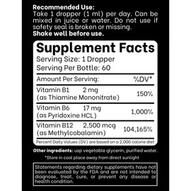 B1 B6 B12 Vitamin Liquid Drops - Nerve, Energy, Brain Support Supplement - Fruity-Like Flavor - Methylcobalamin, Thiamine, Pyridoxine - 60 Day Supply - 2 oz - for Men and Women - Simply Made