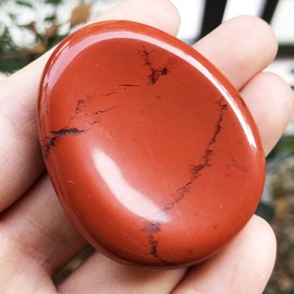 Ladeukoi Crystal Thumb Worry Stone, Hand Carved Healing Crystal Tear Bag Stones for Anxiety Stress Relief Meditation, Red Jasper