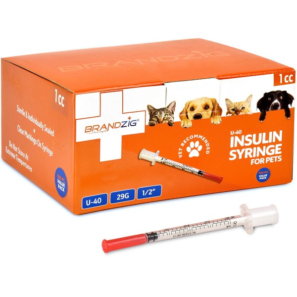 Brandzig U-40 Pet Insulin Syringes 29G 1cc 1/2" 100-Pack