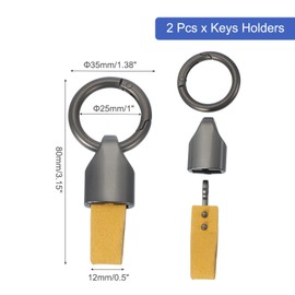 sourcing map Car Key Chain Detachable Leather Keychain, Spring Key Ring O Rings Clip Buckle Small Leather Key Fob Holder (Dark Gray/Yellow, Pack of 2)