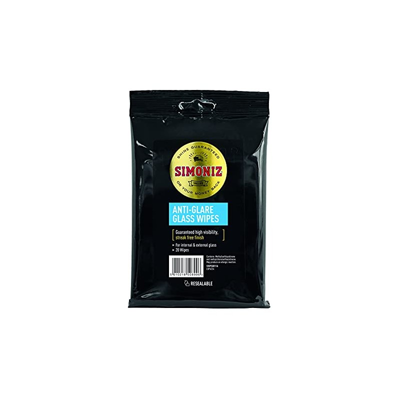 Simoniz SWPS0011A Anti Glare Glass Wipes 20pk