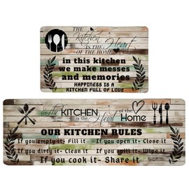 weesire Kitchen Mats for Floor Anti Fatigue Mats for Kitchen Floor Kitchen Rugs Farmhouse Style Memory Foam Kitchen Mat Cushioned PVC Leather Kitchen Rug Set, 17.3x28+17.3x47 inchs