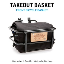 Portland Design Works Takeout Basket - Front Bicycle Attachment Accessories, Small Basket for Adult Bikes, with Roll-Top Bag