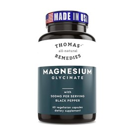 Thomas all-natural Remedies- Suplementos de Glicinato de Magnesio, Alta Absorción, Suplementos Dietéticos para el Apoyo Muscular y Óseo,              