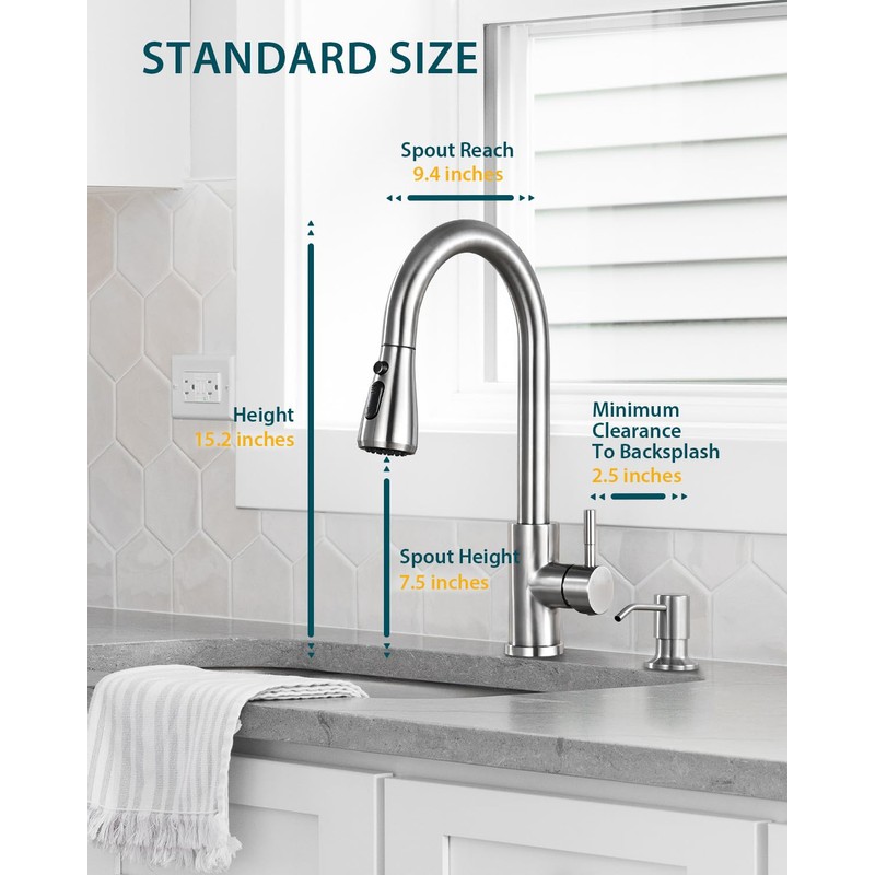 Kitchen Faucet with Soap Dispenser, Hiqufet Brushed Nickel Kitchen Faucet