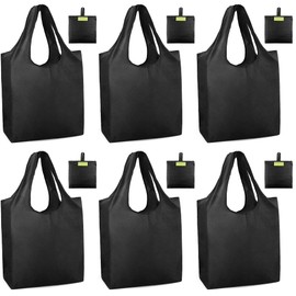 BeeGreen Black Grocery Bags Shopping Bags Large Reusable Bags Foldable Black Tote Bags 6 Pack Cute Holiday Bags with Handles Large Cloth Gift Bags Heavy Duty Groceries Bags Washable