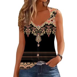Summer Tank Tops for Women Casual Sleeveless O Ring Shoulder Shirts Loose Cute Printed Button Blouse