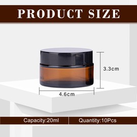 SuQurtom Pack of 10 Cosmetic Jars, 20 ml Amber Glass Cream Jar, Refillable Containers, Brown Glass Containers with Lid and Liner for Cosmetics, Creams, Lotions, Essential Oils