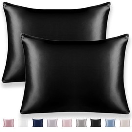 Texbee Silk Pillowcase Hair and Skin Care with Zip on Both Sides 22 Momme Silk Pack of 2 40 x 60 cm Black