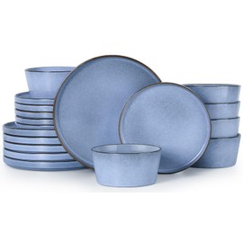 Herogo 18 Pieces Dinnerware Set for 6, Stoneware Dinner Plates and Bowls Sets, Reactive Glaze Dishes for Kitchen, Crack Resistant, Microwave & Dishwasher Safe, Haze Blue