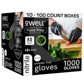 OWELL® Black Nitrile Gloves X-Large – 100ct | Food Prep Disposable Gloves | Powder-Free, Latex-Free, Heavy-Duty, 4 Mil, Textured Grip, Food Safe
