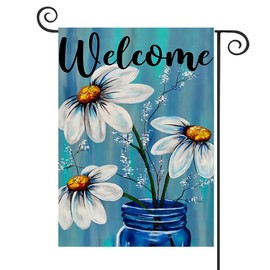 YBTLhome Summer Daisy Garden Flag Mason Jar Floral 12x18 Vertical Double Sided Welcome Spring Farmhouse Holiday Outside Decorations Burlap Yard Flag