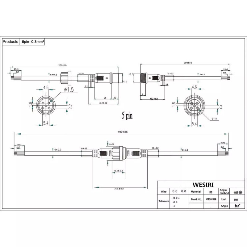 WESIRI 5Pairs 5pin Black Electrical Connector LED Connector for LED