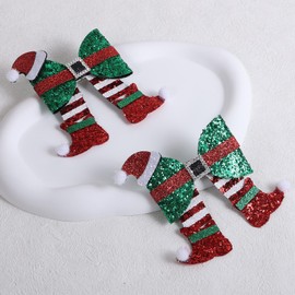 Glitter Christmas Costume Hair Bow Clips Sparkly Red Green Sequin Bow-knot Cheer Barrettes Alligator Hairpins Party Dress Outfit Decor Accessory for Women Girls Kids Xmas Gift