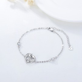 AOBOCO Sterling Silver Love Heart Horse Bracelet, Horse Gifts for Girls Women Daughter, Crystal, Crystal