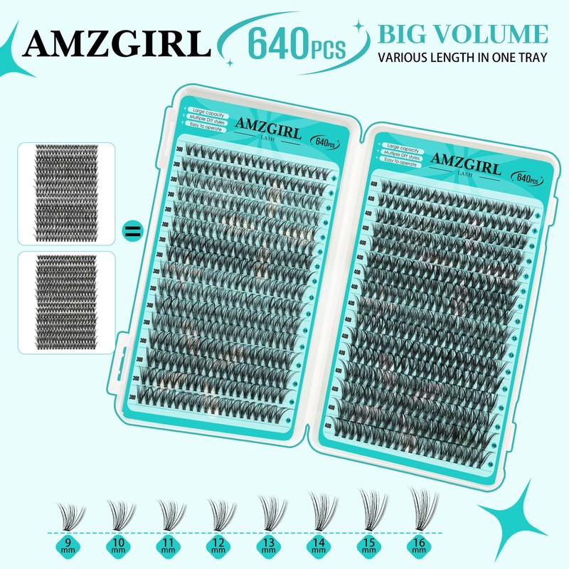 Clusters 640Pcs, 9-16mm Mix Lashes, 30D+40D