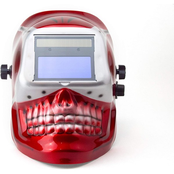 VCT MIG/TIG Auto Darkening Welding Helmet Solar & Battery -Red Skull Shape Design Extra Large Lens