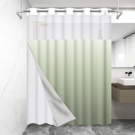 MOXDBT NO Hook Sage Green Shower Curtain with Snap-in Liner Set, Modern Design Hotel Style with See Through Top Window Double Layers Water Proof Bath Curtain,Machine Washable 71x74 Inch
