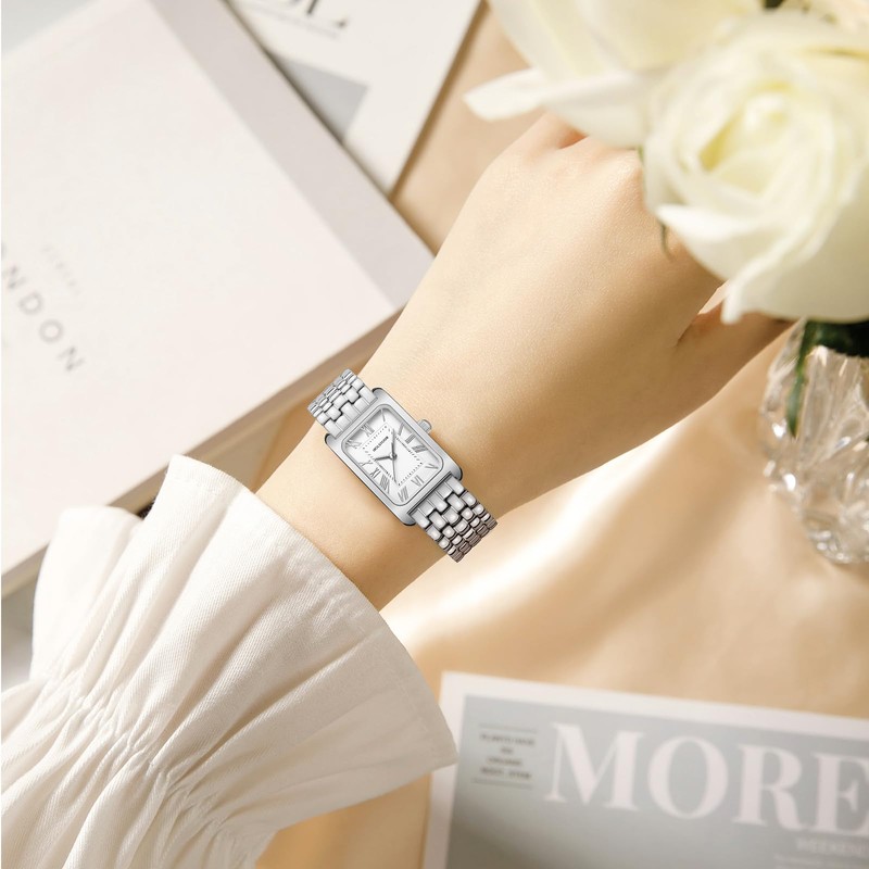 HOLSTOUR Watches for Women Vintage Bracelet White Roman Dial Rectangular