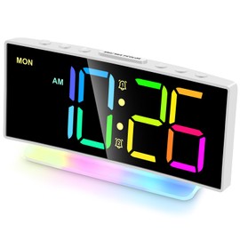 Cadmos Loud Alarm Clocks for Heavy Sleepers,Adults,Kids,Teens,Large Digital Display,7 Color Night Light,Adjustable Volume,Battery Backup,Small Bedside Clocks for Bedrooms (White+Dynamic)