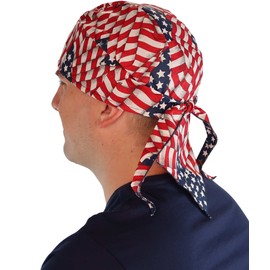 Sparkling EARTH Stars & Stripes (American Flag) Extra DEEP Skull Caps with Terry Cloth Sweatband Built in Doo Rags Do Rag Durag Headwrap - Made in The USA