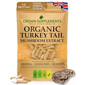 HPMC Organic Turkkey Tails Capsules 600mg UK British Made Fruiting Body Premium Wild Harvest (60 Capsules)