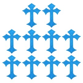 PATIKIL 10 Pcs Cross Embroidery Patch Cross Sewn Iron on Decorative Patch 4.1"(L) x 2.8"(W) Blue