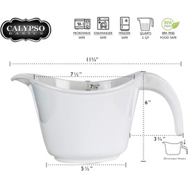 Calypso Basics Batter Bowl With Pour Spout, Non-Slip Base,Space Saving Detachable Handle with Lid, 2 QT Heavy Duty BPA-Free Microwave & Dishwasher Safe (Turquoise)