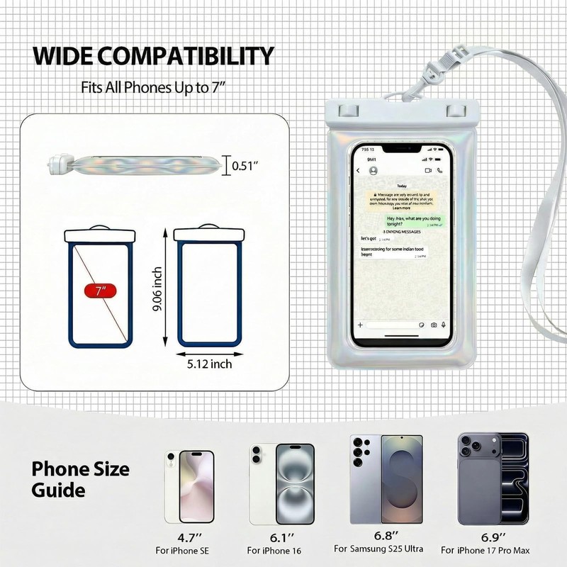 Foweroty IP68 Waterproof Phone Pouch for iPhone17 Pro Max/16/15/14 &