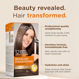 KATIVA Brazilian Keratin Treatment Kit – At-Home Formaldehyde-Free Hair Straightening with Hyaluronic Acid – Up to 12 Weeks Frizz Control for Curly, Wavy, Frizzy & Coarse Hair