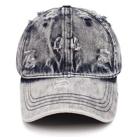 Distressed Baseball Cap Vintage Washed Denim Dad Hat Adjustable Polo Trucker Unisex Style Headwear (Grey)