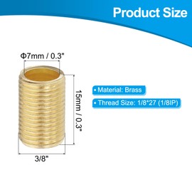 PATIKIL 1/8IP Standard Thread Brass Lamp Pipe Nipple, 10 Pcs 15mm/ 0.6" Length Hollow Tube Adapter Coupler Connector Pipe Fitting Hardware DIY Repair Part for Lamp Lights