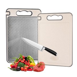 Double-Sided Cutting Board, Food-Grade 304 Stainless Steel and Wheat Straw cuttingboard for Meat and Vegetables, Sturdy and Durable, Scratch-Resistant mesh Design, Dishwasher Safe